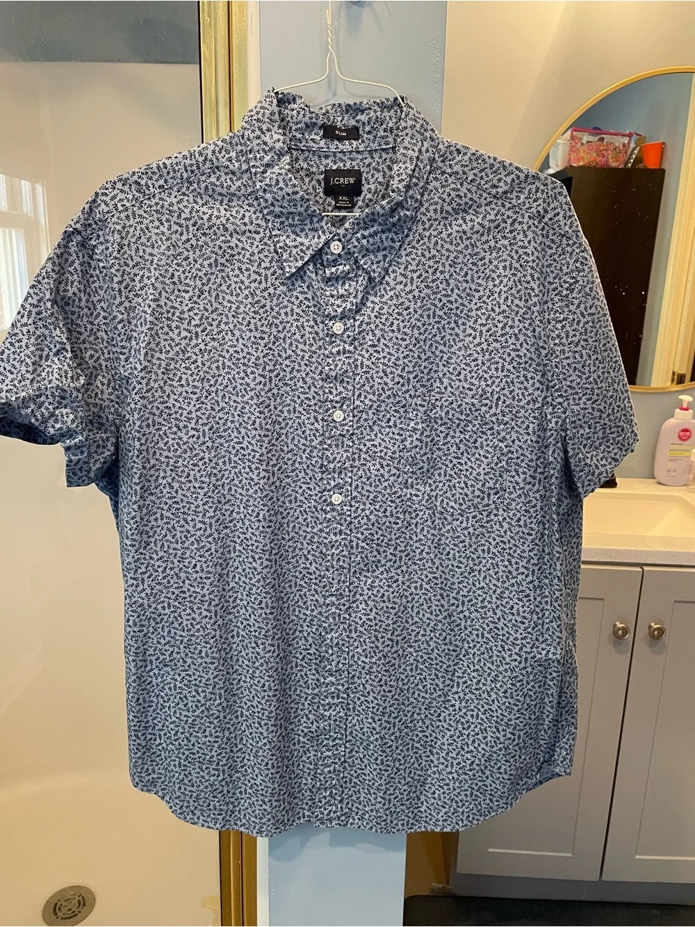 J. Crew Men’s Short Sleeve Button-Down Shirt - Blue Leaf Print